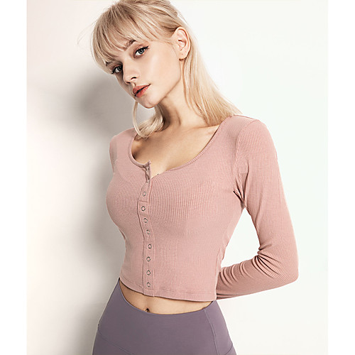 

Women's Crew Neck Yoga Top Crop Top Solid Color Black Pink Gray Spandex Yoga Fitness Gym Workout Tee Tshirt Top Long Sleeve Sport Activewear Breathable Quick Dry Moisture Wicking Comfortable Stretchy