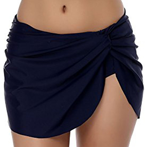 

women's solid skirted bikini bottom built-in brief knot swimdress