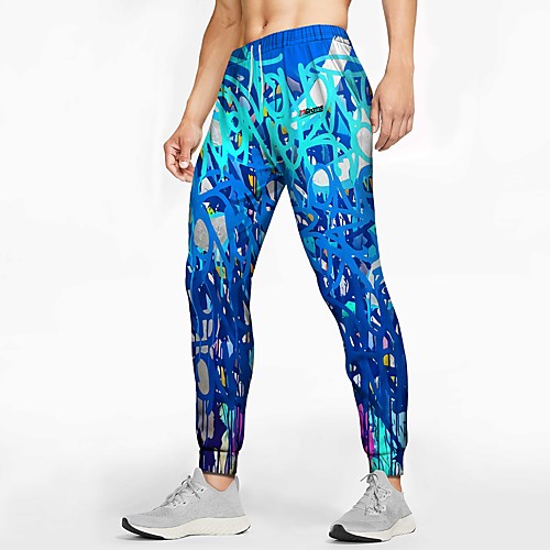 

21Grams Men's Sweatpants Joggers Jogger Pants Athletic Bottoms Drawstring Winter Fitness Gym Workout Running Training Exercise Breathable Soft Sweat wicking Sport Graffiti Blue / Micro-elastic