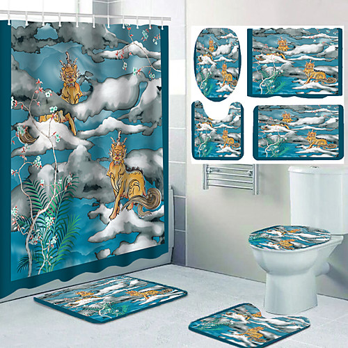 

Four-piece Design of Bathroom Waterproof Shower Curtain and Leisure Toilet Floor Mat