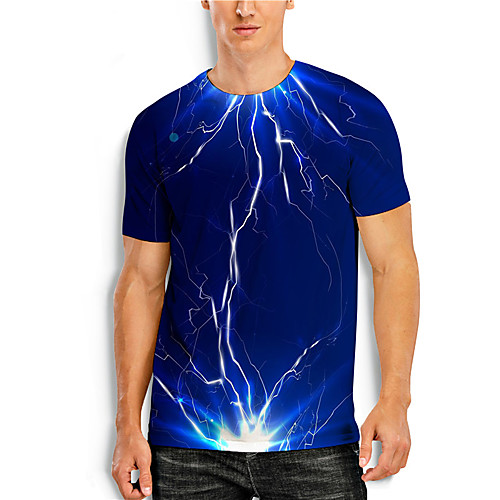 

Men's T shirt 3D Print Lightning Graphic Prints Print Short Sleeve Daily Tops Casual Designer Big and Tall Blue