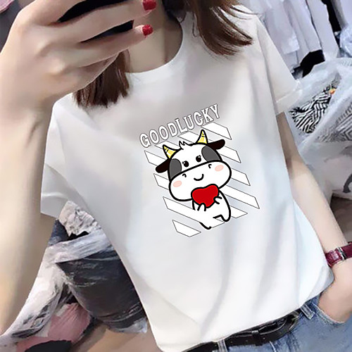 

Women's Tee / T-shirt Pure Color Crew Neck Spandex Animal Patterned Heart Sport Athleisure Top Short Sleeves Breathable Soft Comfortable Everyday Use Casual Daily Outdoor