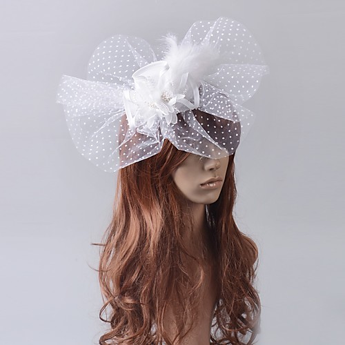 

1920s Retro Tulle / Feather Fascinators with Feather / Polka Dot 1 Piece Wedding / Special Occasion Headpiece