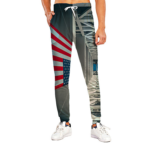 

Men's Sporty Casual / Sporty Breathable Quick Dry Sports Daily Holiday Pants Sweatpants Trousers Pants Graphic Graphic Prints Full Length Print Grey