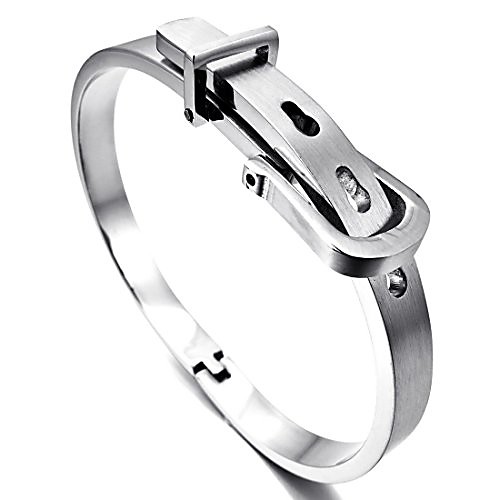 

men's stainless steel bracelet bangle cuff silver tone belt buckle classic