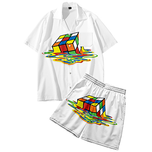 

Men's Shirt Suits 3D Print Rubik's Cube Button-Down 3D Print Short Sleeve Street Tops Fashion Classic Breathable Comfortable White