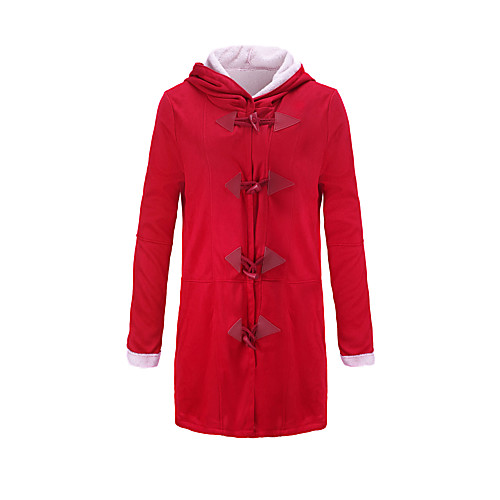 

women winter plus size solid plus velvet coat buckle buttons pocket overcoat faux fur warm retro jacket (red,xl)