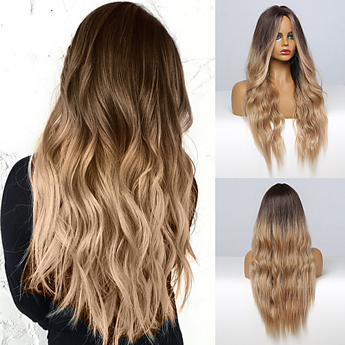 

Blonde Brown Long Wig Middle Part Hair Wig Cosplay Natural Heat Resistant Synthetic Wigs for Women
