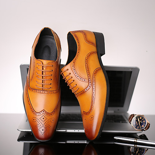 

Men's Oxfords Casual Daily Walking Shoes PU Breathable Non-slipping Wear Proof Black Yellow Brown Spring
