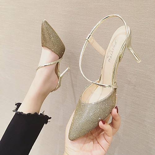 

Women's Sandals Pumps Pointed Toe Rubber Sequin Solid Colored Black Gold Silver