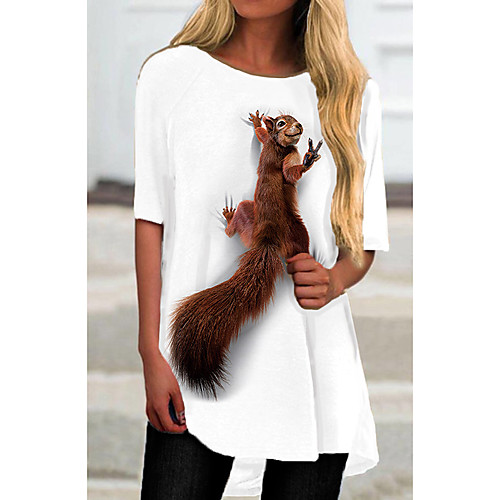 

Women's T Shirt Dress Tee Dress Short Mini Dress White Half Sleeve Print Animal Print Spring Summer Round Neck Casual 2021 S M L XL XXL 3XL