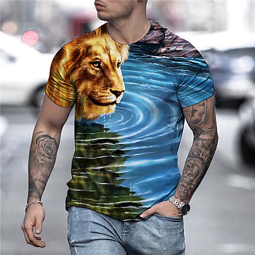 

Men's Tees T shirt 3D Print Graphic Prints Tiger Animal Print Short Sleeve Daily Tops Casual Designer Big and Tall Blue