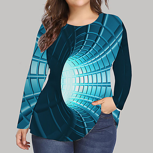 

Women's Plus Size Print Graphic Optical Illusion 3D T shirt Large Size Round Neck Long Sleeve Tops Big Size