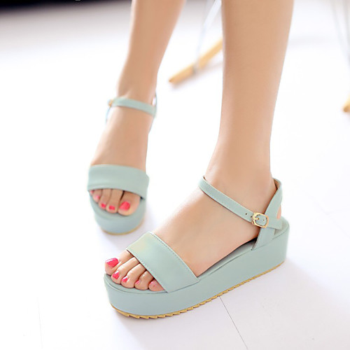 

Women's Sandals Platform Open Toe Microfiber Buckle Solid Colored Almond Purple Blue