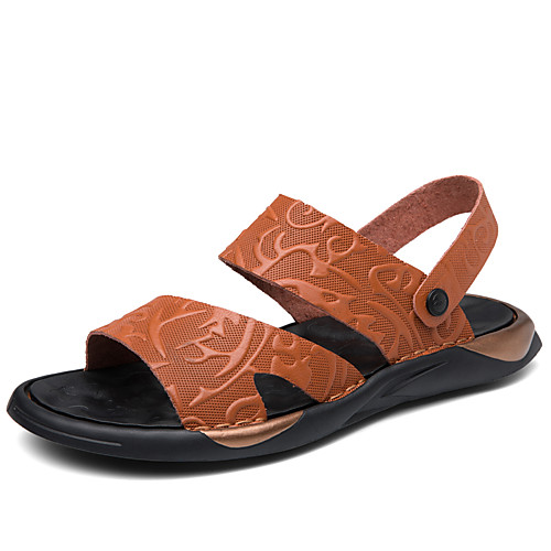 

Men's Sandals Beach Roman Shoes Daily Outdoor Nappa Leather Breathable Non-slipping Wear Proof Black Brown Spring Summer