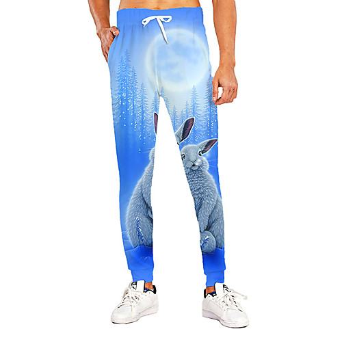 

Men's Novelty Casual / Sporty Outdoor Sports Daily Holiday Pants Chinos Pants Graphic Prints Rabbit / Bunny Animal Full Length Print Blue