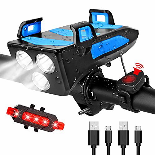 

bike light set, bike headlight, usb rechargeable waterproof 600 lumen bicycle lights, bright front lights and led tail light, 4000mah battery, 3 light modes fit all bicycles, mountain, road