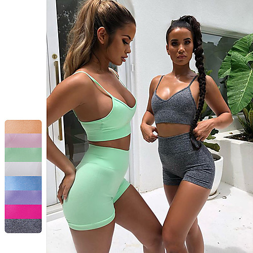 

Women's 2pcs Yoga Suit Winter Solid Color rice white Purple Light Green Nylon Yoga Fitness Running Shorts Bra Top Clothing Suit Sport Activewear Tummy Control Butt Lift Breathable Quick Dry Moisture