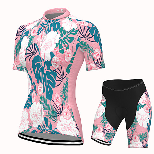 

Women's Short Sleeve Cycling Jersey with Shorts Spandex Pink Floral Botanical Bike Breathable Quick Dry Sports Graphic Mountain Bike MTB Road Bike Cycling Clothing Apparel / Stretchy / Athletic