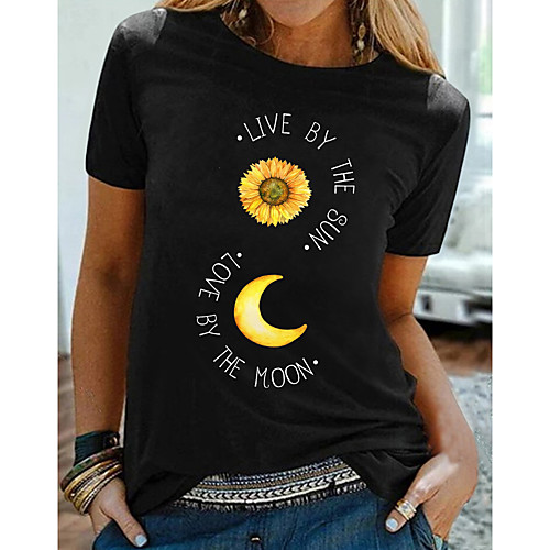 

Women's T shirt Graphic Floral Letter Print Round Neck Tops 100% Cotton Basic Basic Top White Black