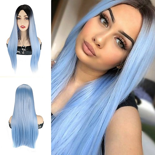 

Synthetic Wig Straight Silky Straight Middle Part Wig 26 inch Black / Blue Synthetic Hair 26 inch Women's Cosplay Party African American Wig Blue