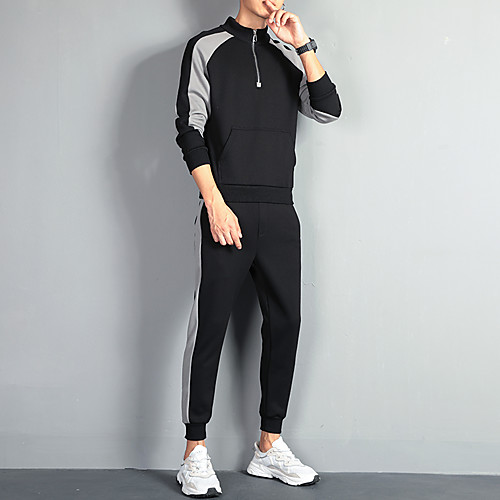 

Men's 2 Piece Half Zip Jogging Suit Street Casual 2pcs Summer Long Sleeve Moisture Wicking Breathable Sweat Out Fitness Running Sportswear Normal Black Activewear Inelastic / Athleisure