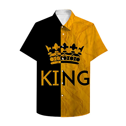 

Men's Shirt 3D Print Graphic Prints Letter Button-Down Print Short Sleeve Casual Tops Casual Designer Big and Tall Yellow