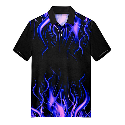 

Men's Polo 3D Print Flame Button-Down Print Short Sleeve Casual Tops Casual Fashion Soft Breathable Purple