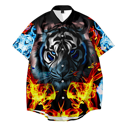 

Men's Shirt 3D Print Tiger Animal Button-Down 3D Print Short Sleeve Daily Tops Casual Fashion Streetwear Red