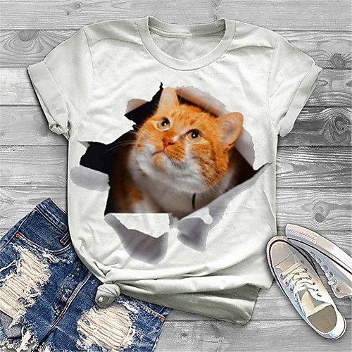 

Women's Plus Size Print Cat Graphic Animal T shirt Large Size Crewneck Short Sleeve Basic Tops XL XXL 3XL White Big Size