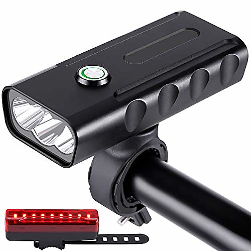 

bike light usb rechargeable with power bank, aluminum alloy bike headlight and taillight set, ipx5 waterproof high bright 5 hours, easy to install night safety lights 3 mode fits all bikes