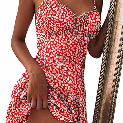 

women dress sexy sling floral print chiffon dress ladies sundress (red, s)