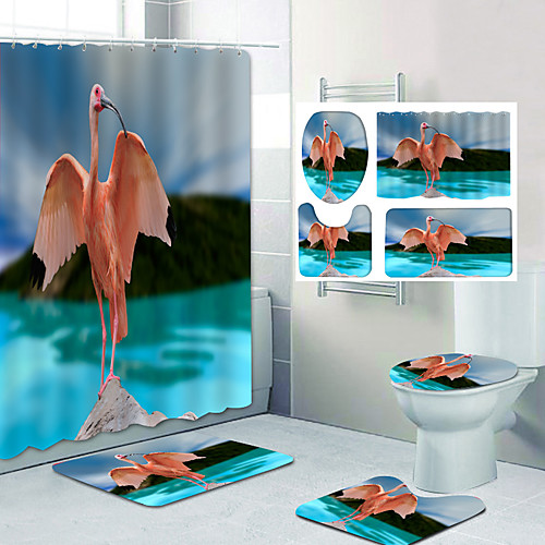 

Bathroom Shower Curtain & Mat Set Classic Polyester Waterproof