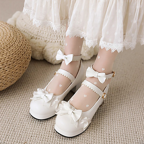 

Women's Lolita Shoes Chunky Heel Round Toe Lace Microfiber Bowknot Buckle Lace Floral White Black Pink
