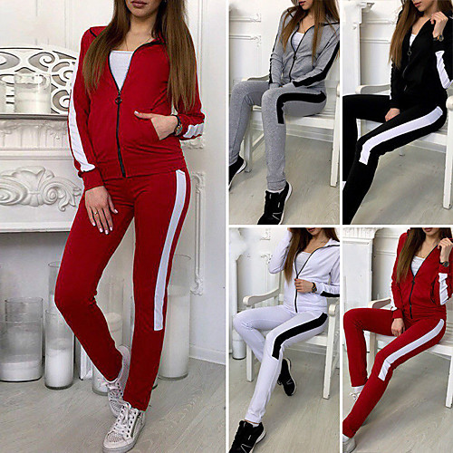 

Women's Sweatsuit 2 Piece Full Zip Stand Collar Stripes Color Block Sport Athleisure Clothing Suit Long Sleeve Breathable Soft Comfortable Everyday Use Street Casual Daily Outdoor