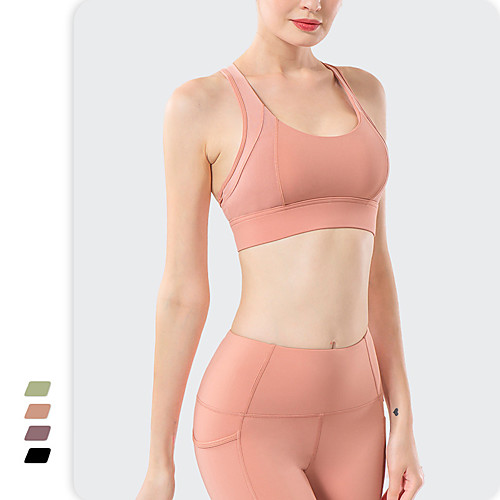 

Women's Sports Bra Bra Top Racerback Nylon Spandex Yoga Fitness Gym Workout Breathable Soft Push Up Padded Medium Support Black Purple Pink Green Solid Colored / Stretchy / Athletic / Athleisure