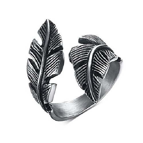 

Mens Womens Stainless Steel Ring, Vintage Feather, Black Silver (11)