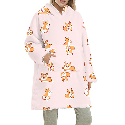 

Women's Home Polyester Hooded Loungewear Long Sleeve Print Winter Animal One-Size Black
