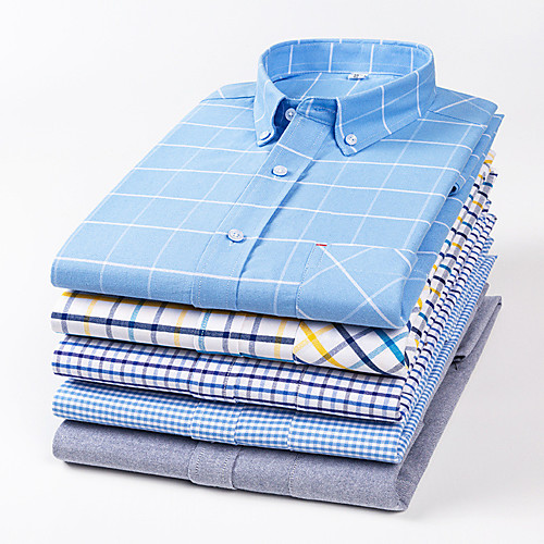 

Men's Shirt Plaid Button-Down Long Sleeve Casual Tops Cotton Business Simple A B C