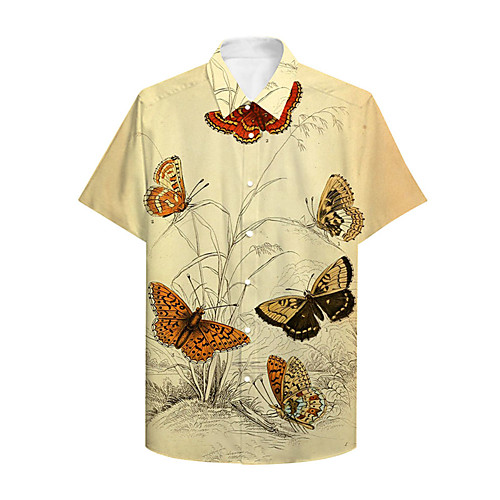 

Men's Shirt 3D Print Butterfly Graphic Prints Button-Down Print Short Sleeve Daily Tops Casual Hawaiian Yellow