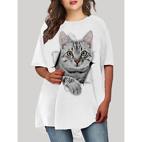 

Women's Plus Size Dresses T Shirt Dress Tee Dress Short Mini Dress Half Sleeve Cat Graphic Animal Print Casual Fall White Blue XL XXL 3XL 4XL 5XL