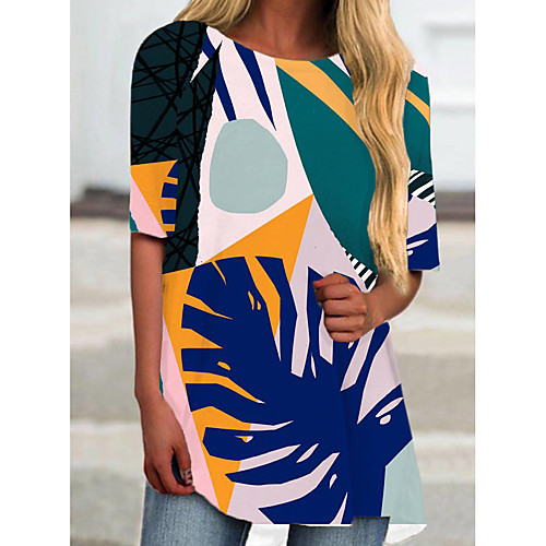 

Women's T Shirt Dress Tee Dress Short Mini Dress Blue Short Sleeve Print Print Spring Summer Round Neck Casual 2021 S M L XL XXL 3XL