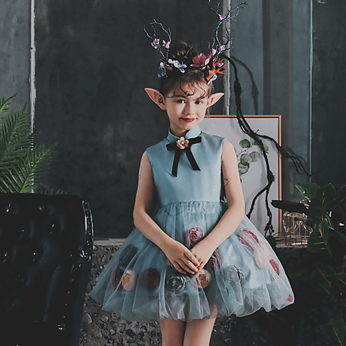 

Princess / Ball Gown Short / Mini Wedding / Birthday Flower Girl Dresses - Tulle Sleeveless High Neck with Pick Up Skirt / Bow(s) / Appliques