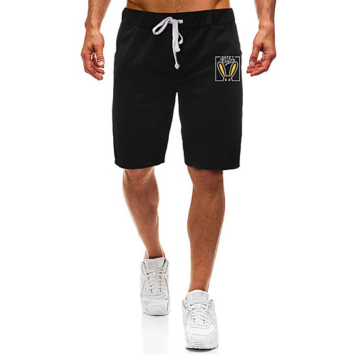 

Men's Shorts Casual / Sporty Daily Sports Easter Sweatpants Shorts Pants Rabbit / Bunny Short Zipper Pocket Print Black Light Grey