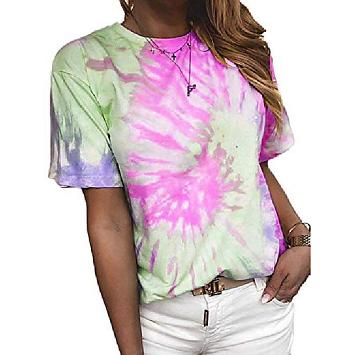 

women's tie dye shirt women, summer tops,tye dye printed tshirts for women,colorful casual t shirt plus size 2x xxl 2xl rose xx-large