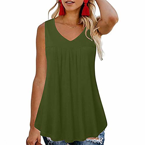 

aihihe women's summer casual loose sleeveless v-neck t-shirt tunic tops blouse shirts flowy tank tops for women army green