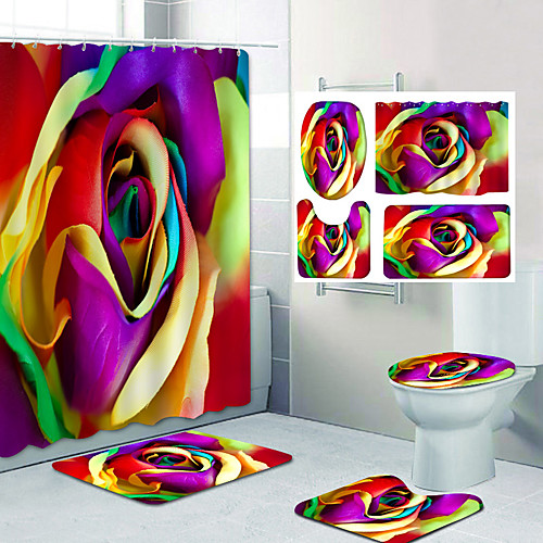 

Bathroom Shower Curtain & Mat Set Classic Polyester Waterproof