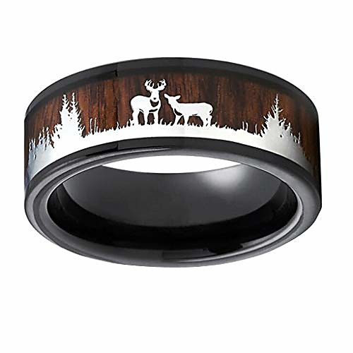 

77jok black wood inlay ring - deer rings 8mm mens wedding band christmas ring size 6-8 rings fashion jewelry (brown, 9)