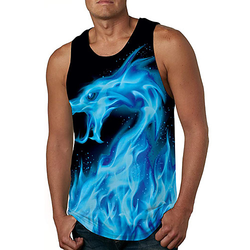 

Men's Tank Top Vest Undershirt 3D Print Dragon 3D Print Sleeveless Daily Tops Casual Beach Blue
