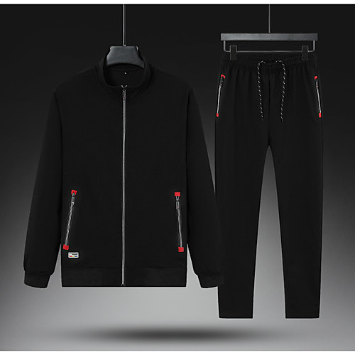 

Men's Hiking Jacket with Pants Outdoor Solid Color Breathable Front Zipper Soft Comfortable Jacket Full Length Visible Zipper Fishing Beach Camping / Hiking / Caving Black Red Grey